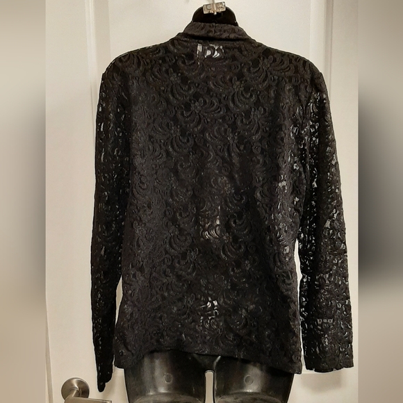 Nicole Miller Nicki Lace Turtleneck Top Womens Medium Black Sheer Long Sleeve - Picture 4 of 8